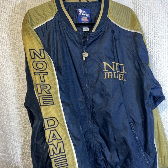 Vintage 90s Notre Dame Fighting Irish Pro Player Full Zip Windbreaker Mens Large - Picture 1 of 6